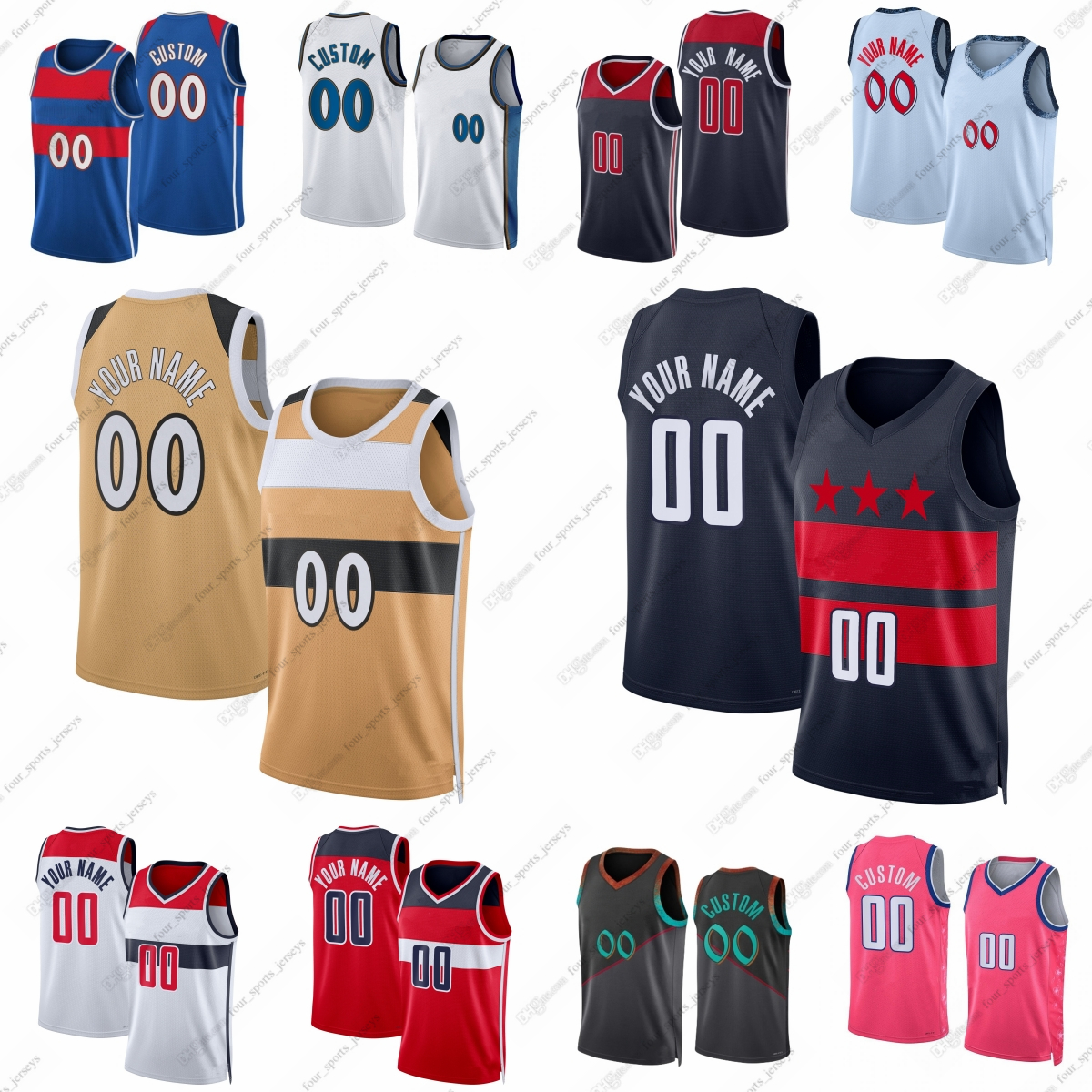 Custom Printed Basketball Jersey 23 Anthony Davis 3 Trae Young 18 Kyshawn George 20 Alex Sarr 12 Tre Johnson III 1 Cam Whitmore 0 Bilal Coulibaly 7 Bub Carrington