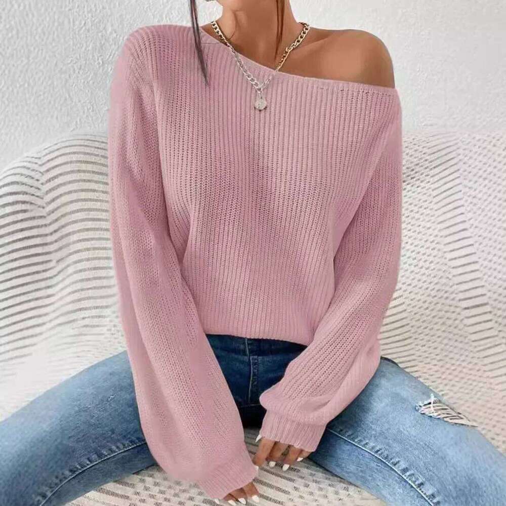 Personality Off-the-shoulder Knit Pullover Sweater, Women's New Solid Color Loose Casual Knitted Sweater for Autumn and Winter Z260313