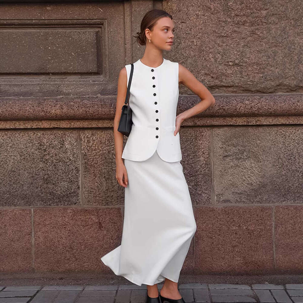 Spring Old Money Style Vest Suit Cross Border Fashion White Top And Long Skirt Two Piece Set Designer Women S Clothing MAKOUFEI