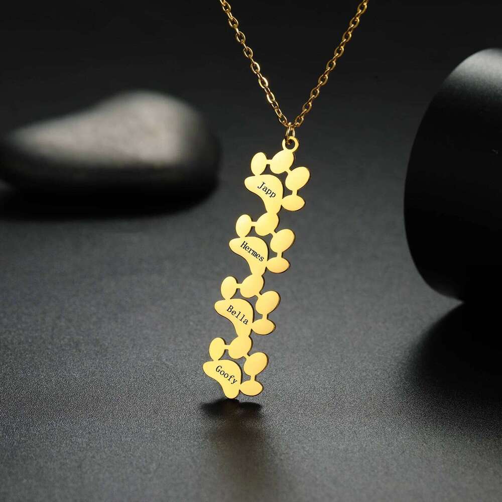 Sipuris Dog Paw Custom Engrave Name Necklace Women Men Stainless Steel Hip Hop Pendant Jewelry Gifts For Pet rs H260312