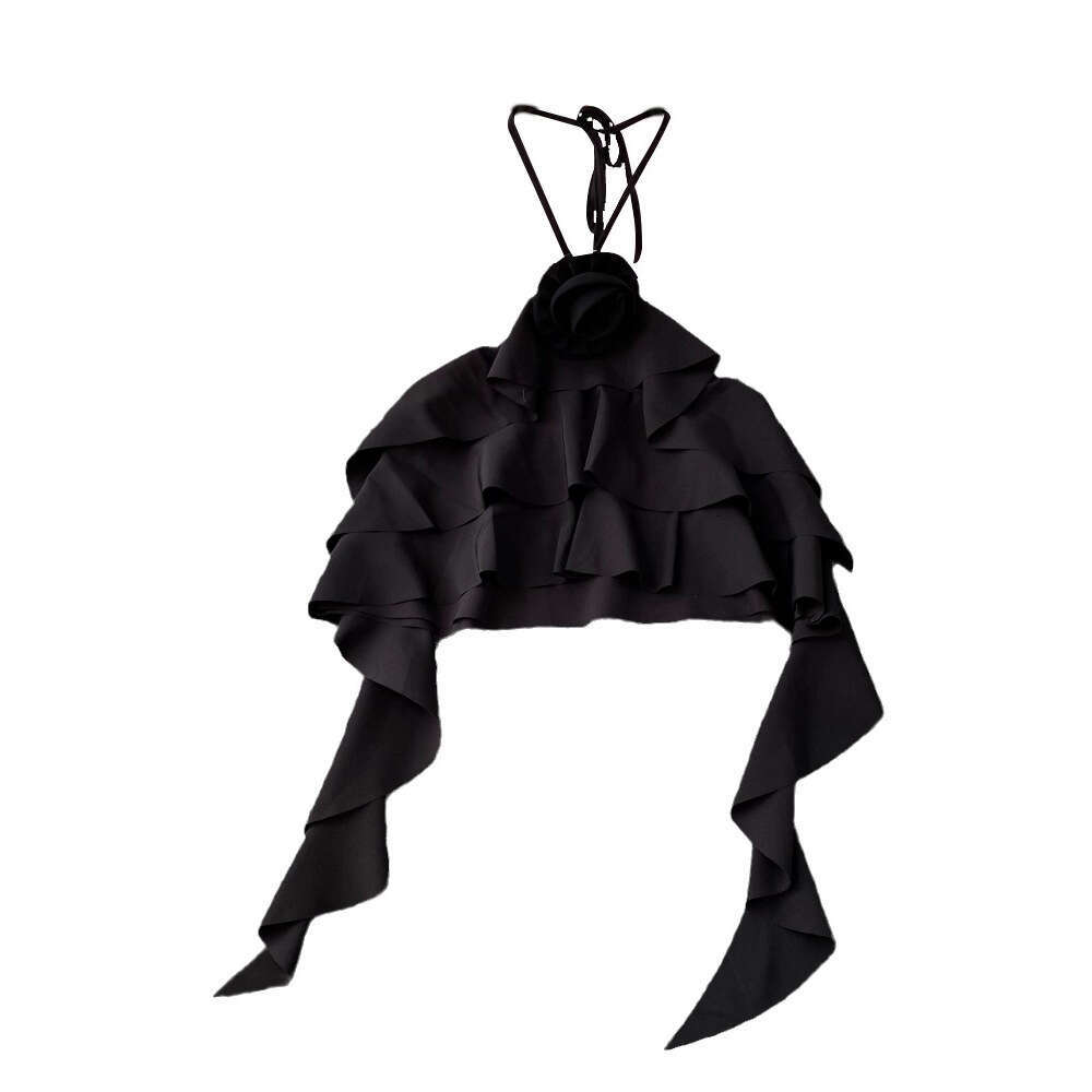 Designer pure desire 3D flower backless collar women's vest summer fashion with A17 ruffled edges super fairy like