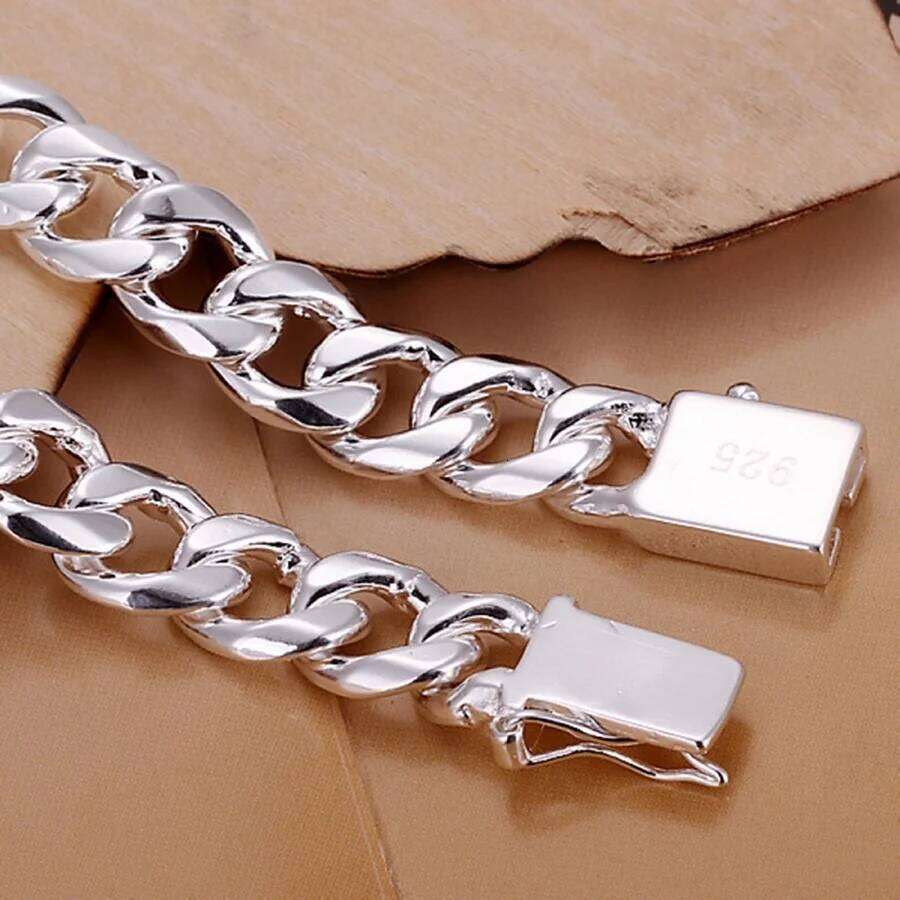 Fine 925 Sterling Silver Bracelets Noble Design Fashion Jewelry High Quality 10MM Solid 8inch 20cm Chain For Women Mens Wedding Z260313