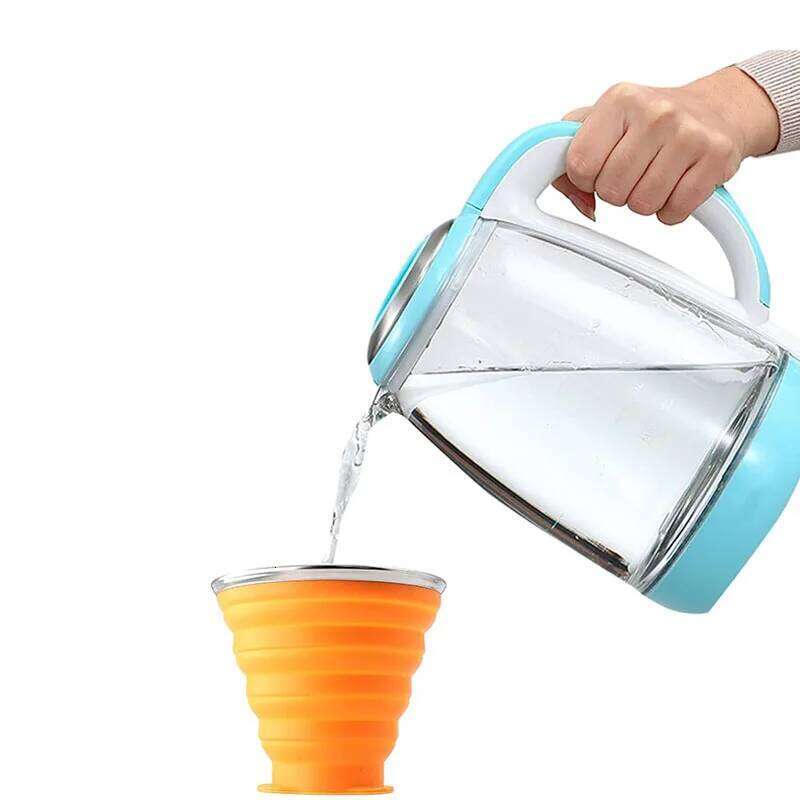 Silicone Collapsible Travel Portable Folding Camping Cup Sets with Lids, Blue & Orange Z260313