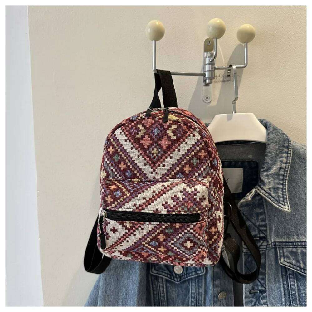 TAURUSCIAGA High-Capacity Female Fashion Zipper Adjustable Shoulder Bag Ethnic Style Mini School Backpack Students Daily Versatile Bag