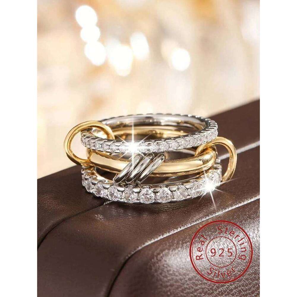 925 Sterling Silver Personalized Luxury Interlocking Stacked Ring For Women Daily Outfits Fashionable High Quality Fine Jewelry H260312