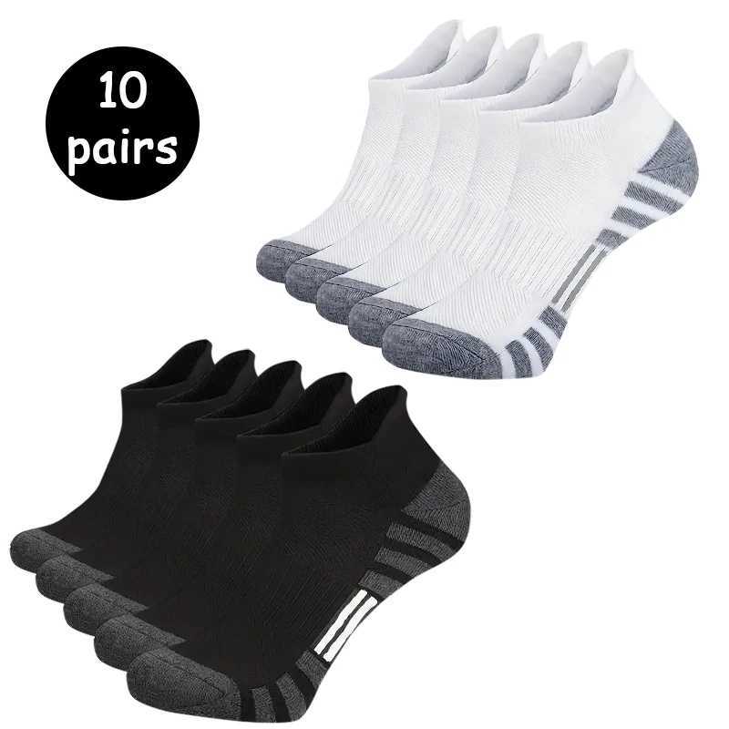 5/10 pairs of mens black white gray towel bottom sweat absorbing and breathable ear hanging socks suitable for sports D260313
