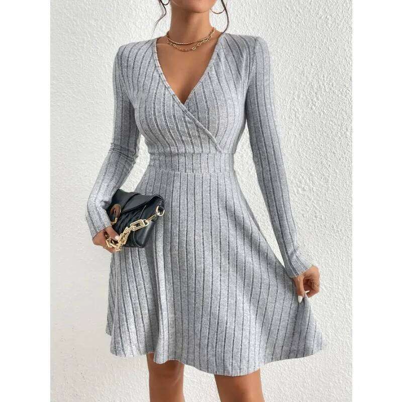 Autumn/Winter 2024 Women Knit Slim Sexy Bodycon V-Neck Long Sleeve Solid Casual Midi Sweater Dress Robe Femme t Z260313