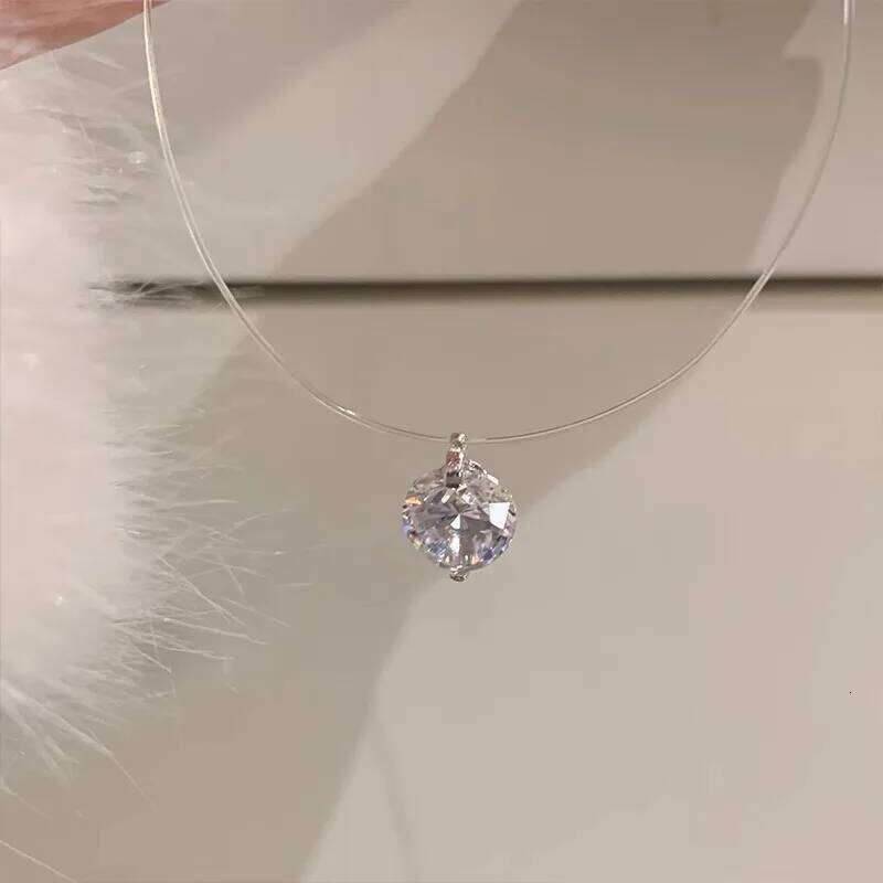 Fashion Shiny imtation Crystal Zircon Pendant Transparent Fishing Line Invisible Ladies Necklace Jewelry Clavicle Chain H260312