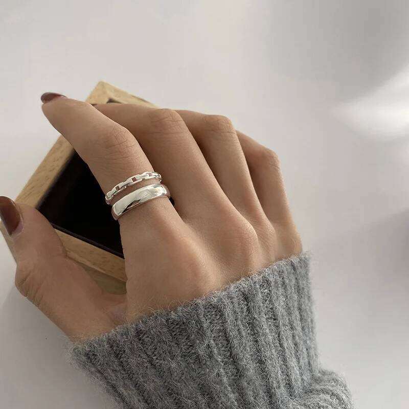 VENTFILLE 925 Sterling Silver Ins Style Double-layer Open Index Finger Ring Women's Fashion Personality Niche Design Jewelry H260312