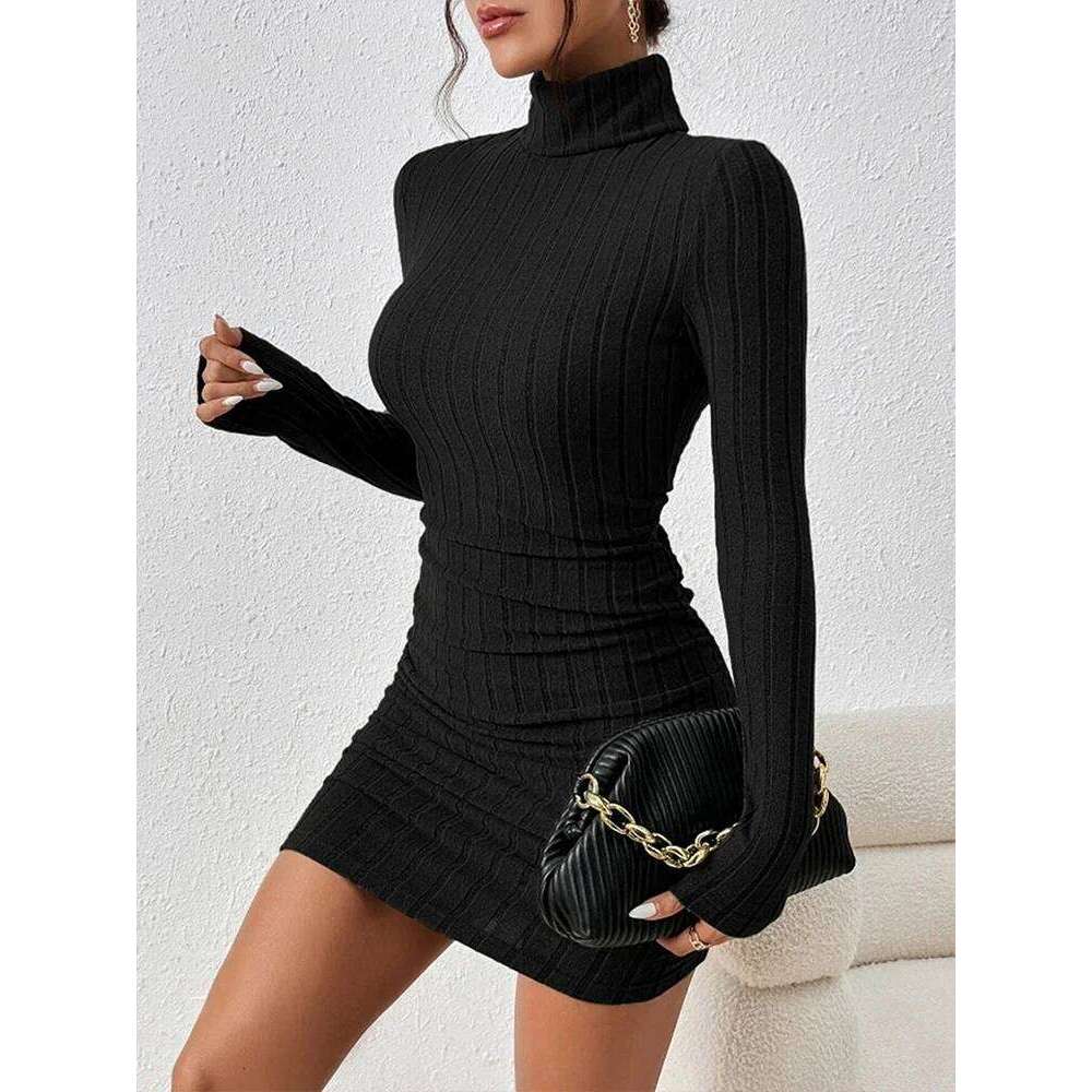 ALTGOTH 2024 Y2k Sexy Black Mini Women Alt Urtleneck Long Sleeves Sheath Dress Elegant Casual Solid Party Dresses Female Z260314