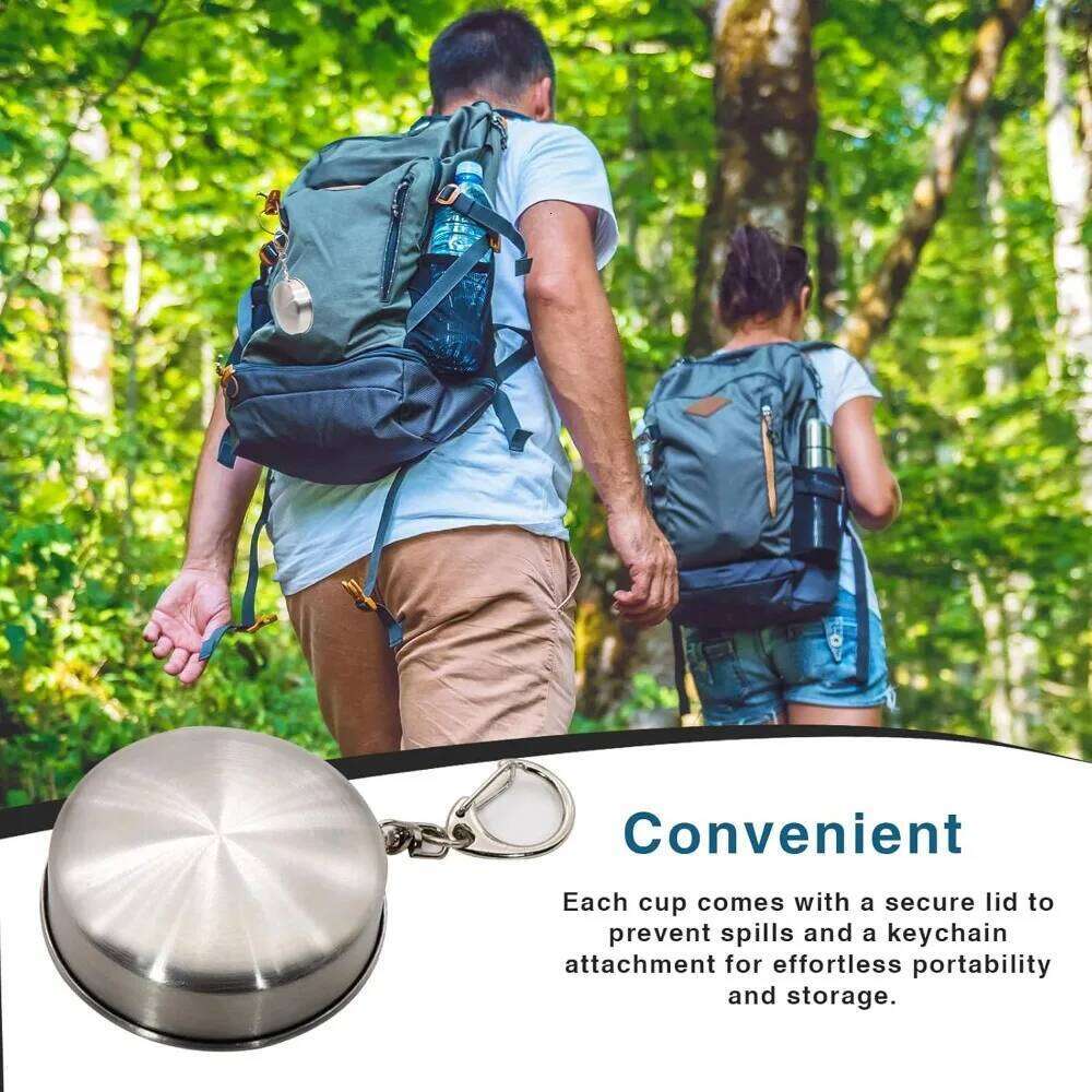 Foldable Cup with Lid 75ml-450ml Stainless Steel Shot Glass, Rustproof&Flexible, Easy-Carry Keychain For Travel,Fishing&Camping Z260313