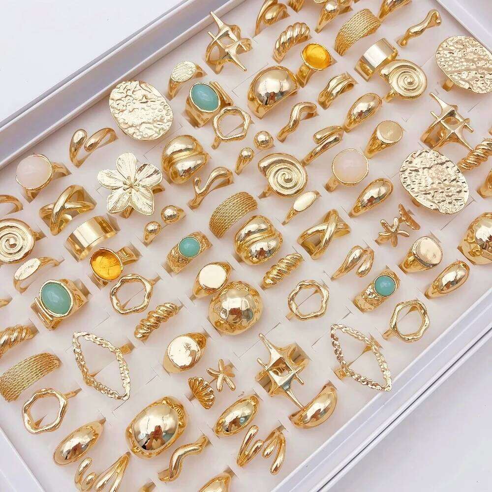 20Pieces Fashion Elegant Flowers Geometric Irregular Line Open Ring Set For Women Mix Style Trendy Jewelry Party Gifts H260312