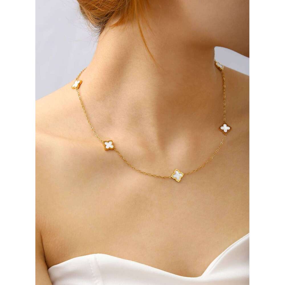 Korean Temperament Charm Stainless Steel 18K Gold-Plated White Mother-Of-Pearl Lucky Cr Necklace For Women H260312