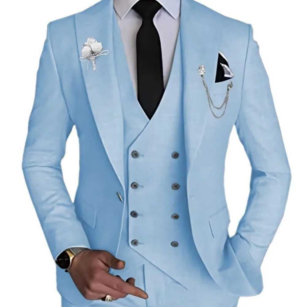 Elegant Rose Red 3-Piece Slim Fit Mens Suit Double Breasted Blazer Vest Pants Set for Wedding Groom Tuxedo Business Party a07 M260313