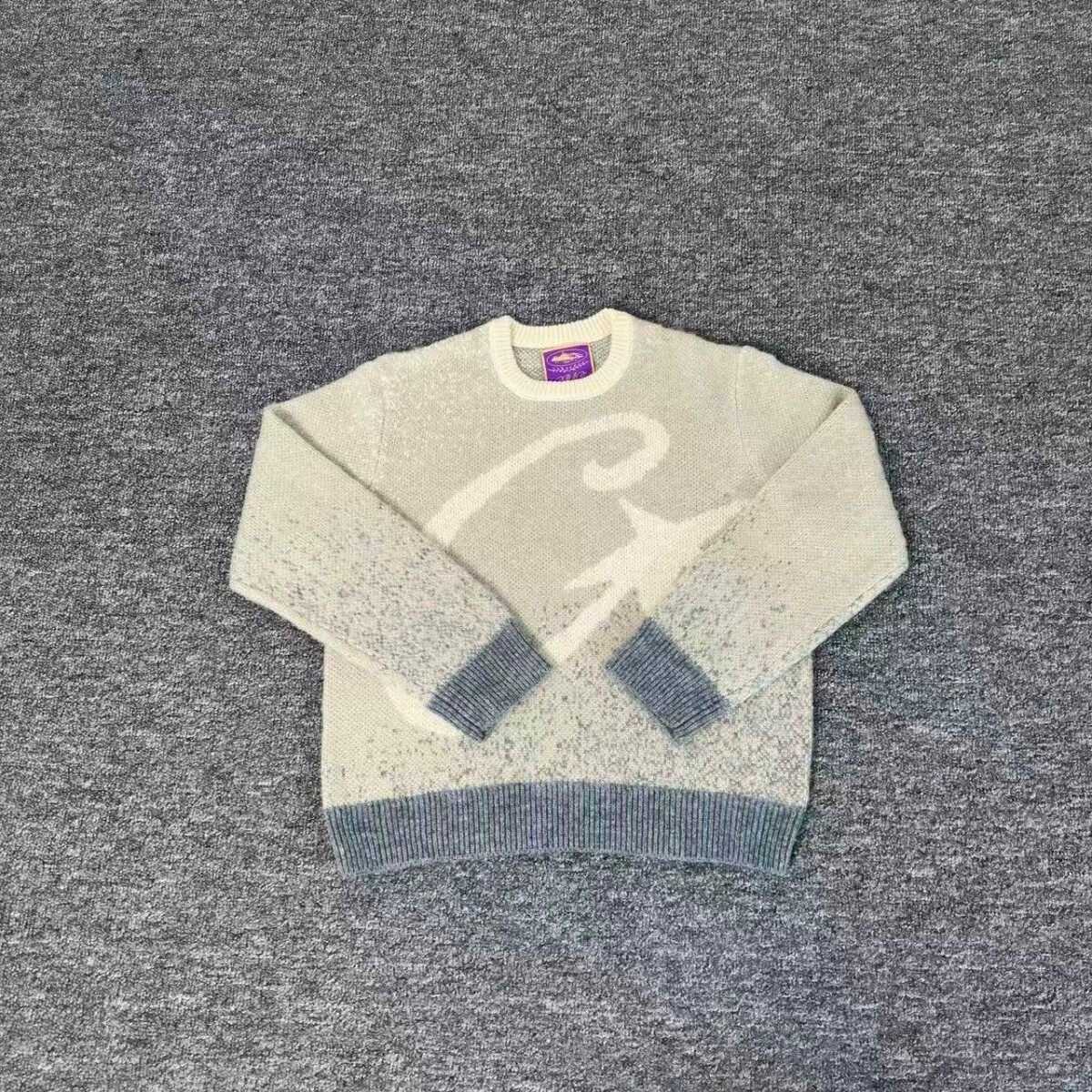 American trend blended and blended jacquard knitted street hip-hop men's and women's high street loose short-sleeved round-neck sweate Z260313