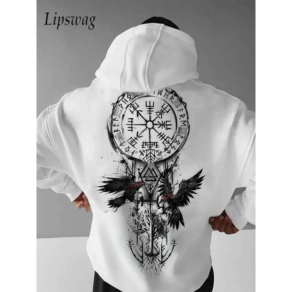 Retro Hip Hop Goth Print Men Women Hooded Sweatshirt Autumn Winter Daily Outdoor Vacation Fitness Casual Loose Warm Sportswear Z260314