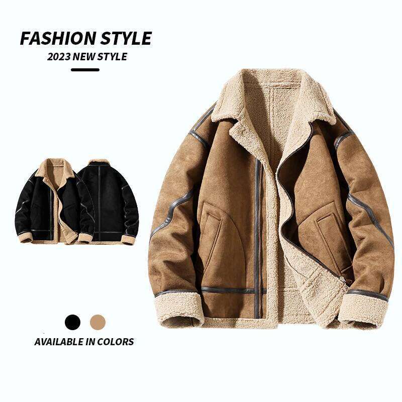 American Retro Fur One Piece Coat Men's Winter Thickened and Air Force Pilot Lamb Fleece Leather Jacket Z260313