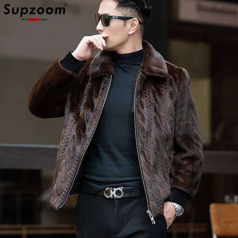 Supzoom New Arrival Top Fashion Ornamentation Winter Warm Flowing Gold Mink Imitation Fur Zipper Men's Stand-Up Collar Jacket Z260313