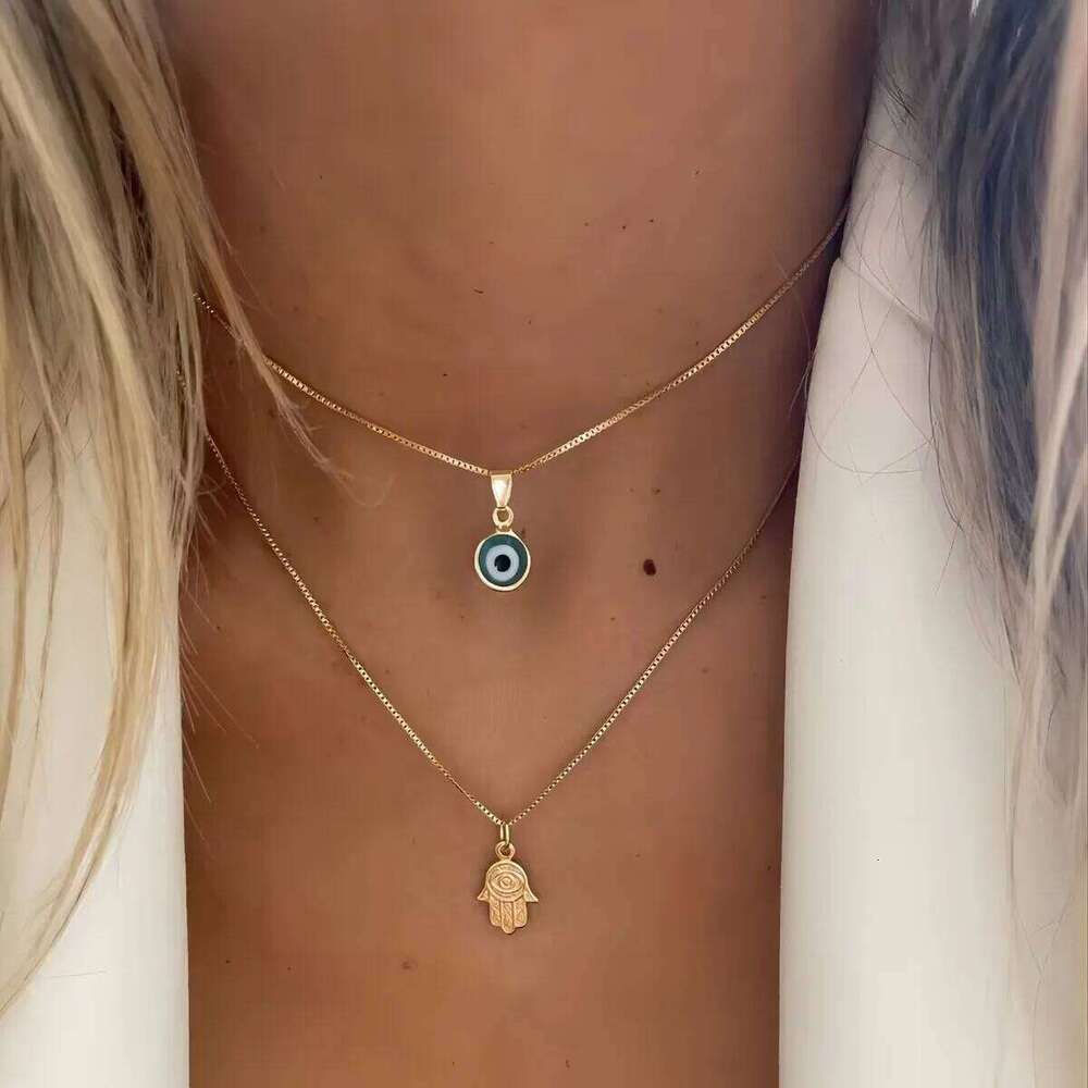 Lucky Evil Eye Necklace Double Layer Micro Paved Rhinestone Pendant Protection Clavicle Chain Gift H260312