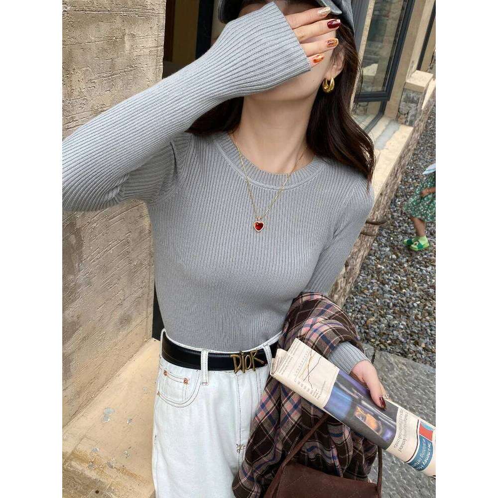 2025 Autumn Winter Women Sweater Fashion O-neck Slim Jumper Solid Long Sleeve Basic Pullovers Elastic Knitted Base Layer Tops Z260313