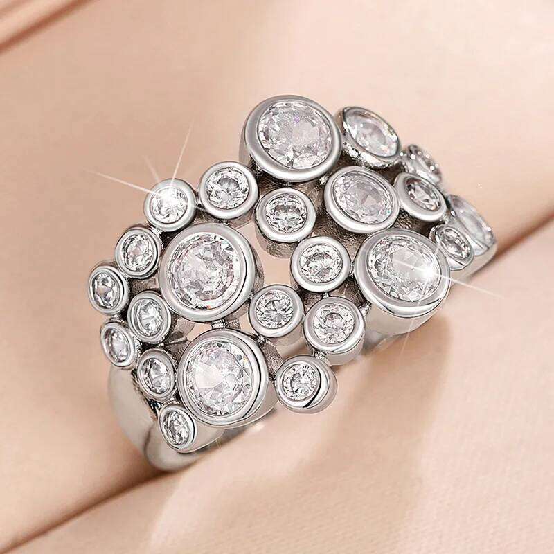 Huitan Trendy Women Rings Full with Round Cubic Zirconia Silver Color High-quality Wedding Bands Accessories Modern Jewelry 2023 H260312