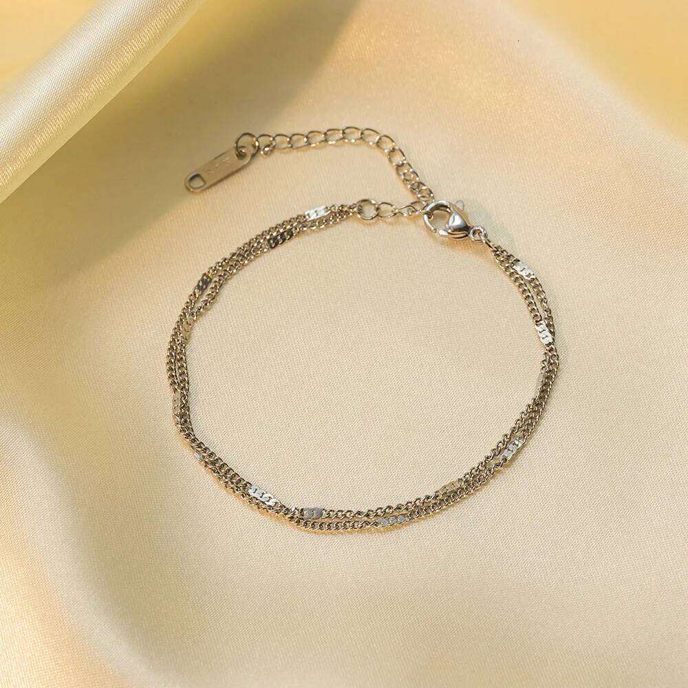 stainless steel Double-Layer Chain For Women Simply Shiny Bracelet Korea Student Hand Accessories Z260313