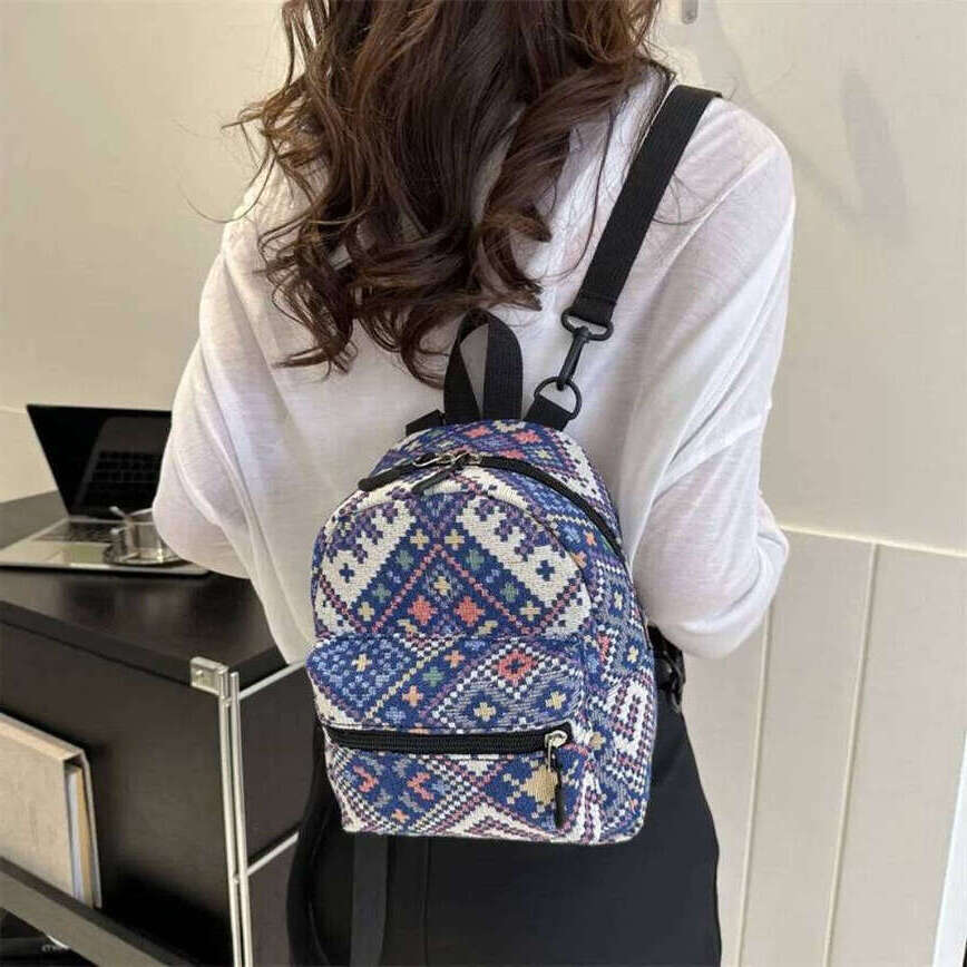 TAURUSCIAGA High-Capacity Female Fashion Zipper Adjustable Shoulder Bag Ethnic Style Mini School Backpack Students Daily Versatile Bag