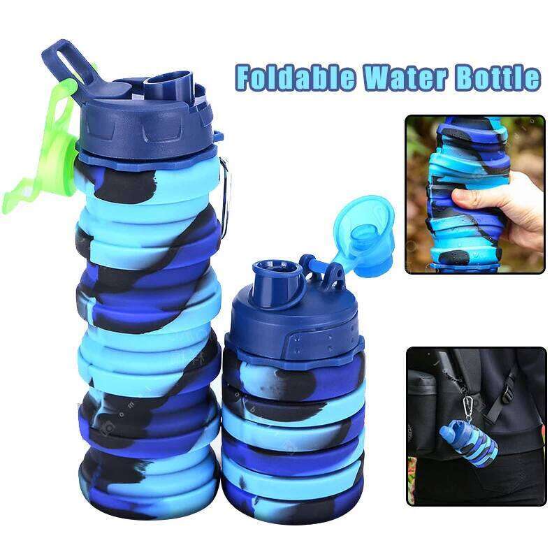 Collapsible Silicone Bottle Foldable Sports Water Cups with Carabiner Fitness Kettle Portable Outdoors Travel Drinking Cup Z260314