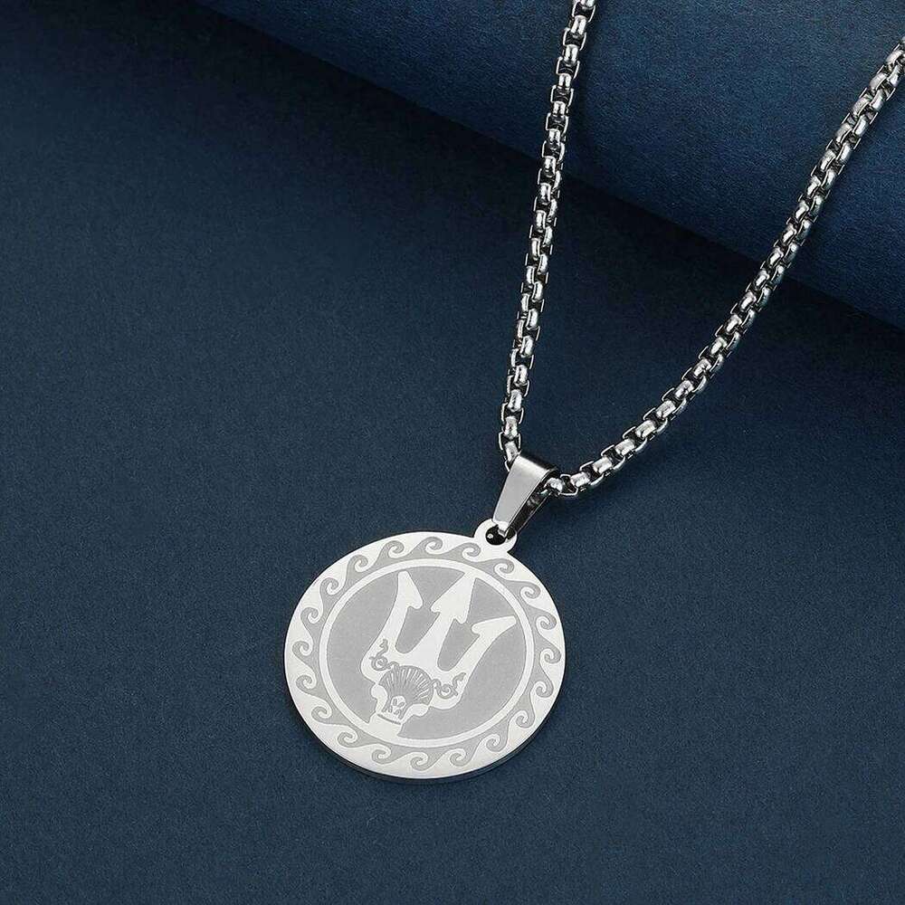 Kinitial Poseidon Unisex Greek God of the Sea, Locket Necklace, Exquisite Trident Talisman necklace H260312