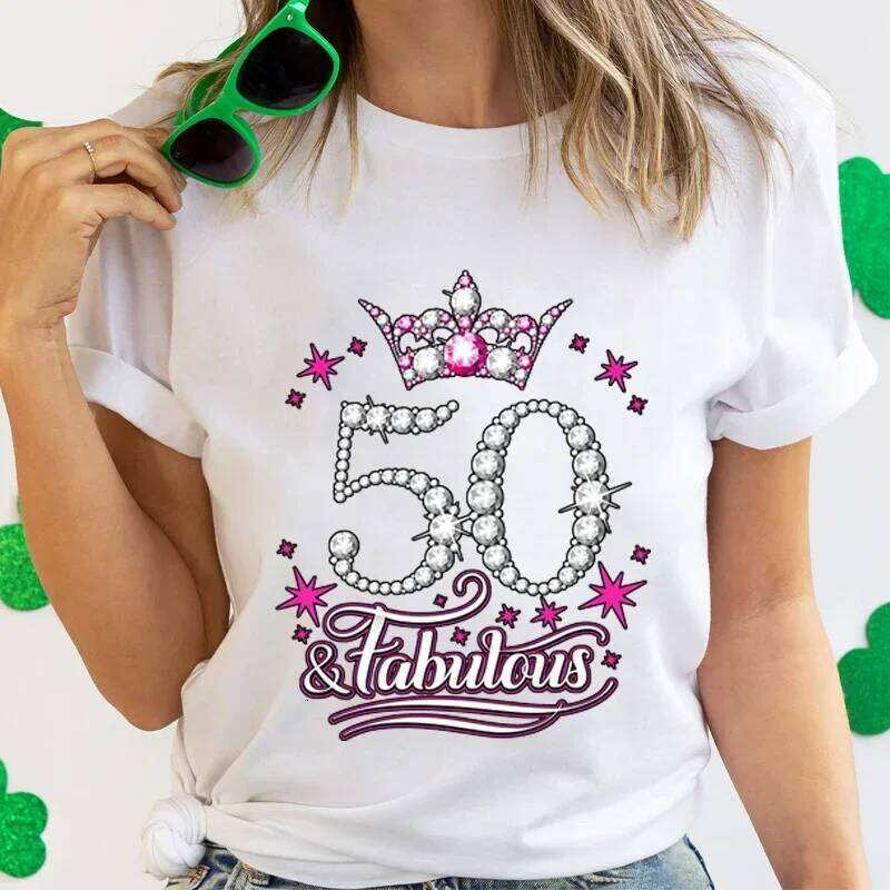 This Queen 50th Birthday Funny Women T-Shirt Fashion Casual Short Sleeve O-Neck Streetwear Tees 50 and Fabulous Summer Tops Z260314