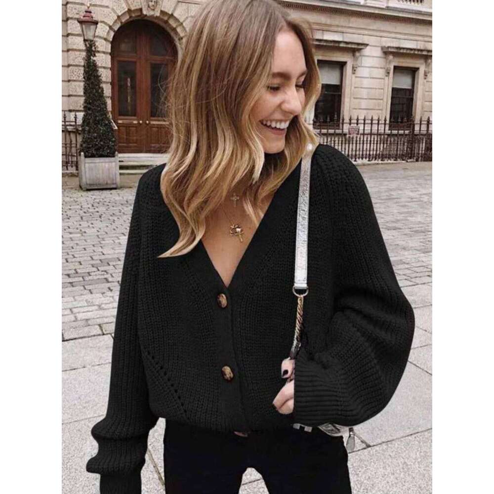Grey Cardigan Sweater Women Cozy Soft Knit Button Up V-Neck Jumper Basic Knitwear Autumn Winter Outfit Z260313