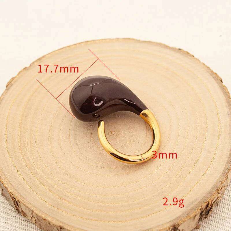 CARLIDANA Water Chic Jewelry Gold Plated Oil Drop Finger No Fade Stainless Steel Enamel C Shaped Ring for Women H260312