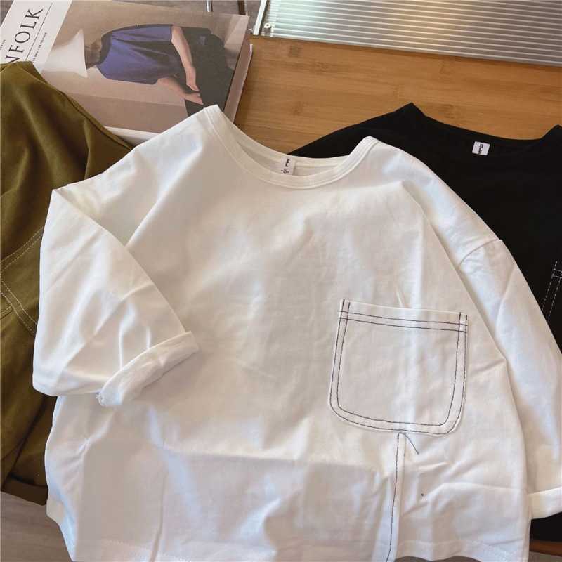 Women's T-Shirt Boys' long-sleeve T-shirt, new spring and autumn style, children's color irregular base shirt, baby autumn inner top
