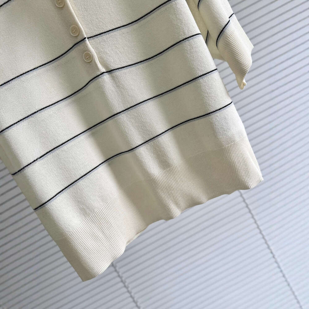 2026 designer high-end elegant women's summer French design striped Polo collar short sleeved c10 knitted top