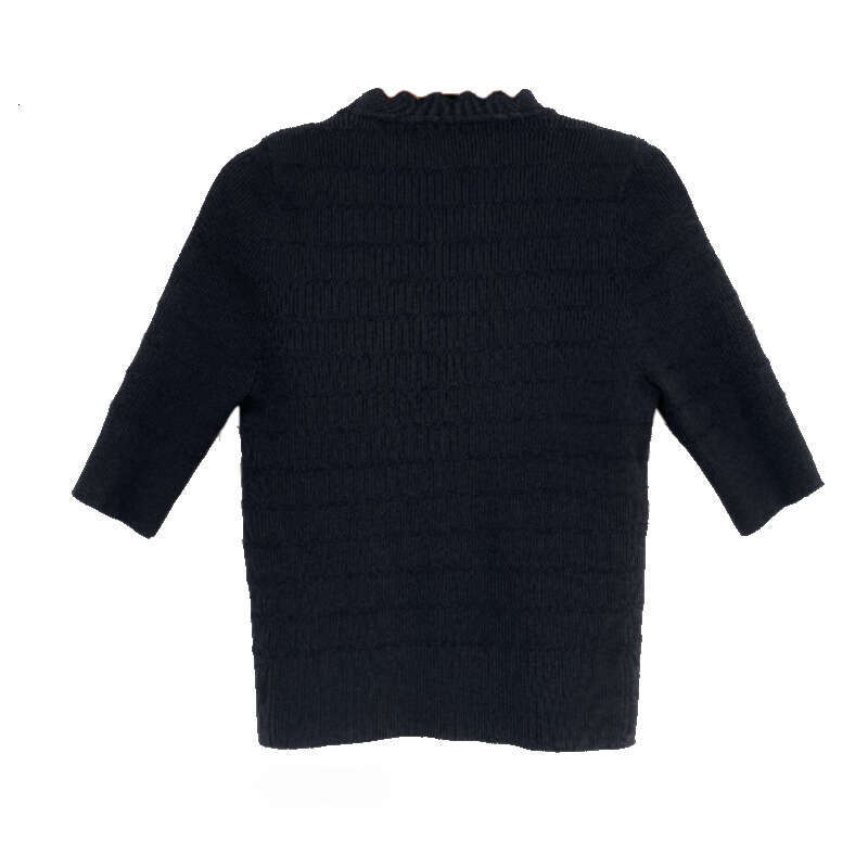 2026 designer women's niche exposed collar top summer V-neck short sleeved ice silk knitted c10 cardigan short