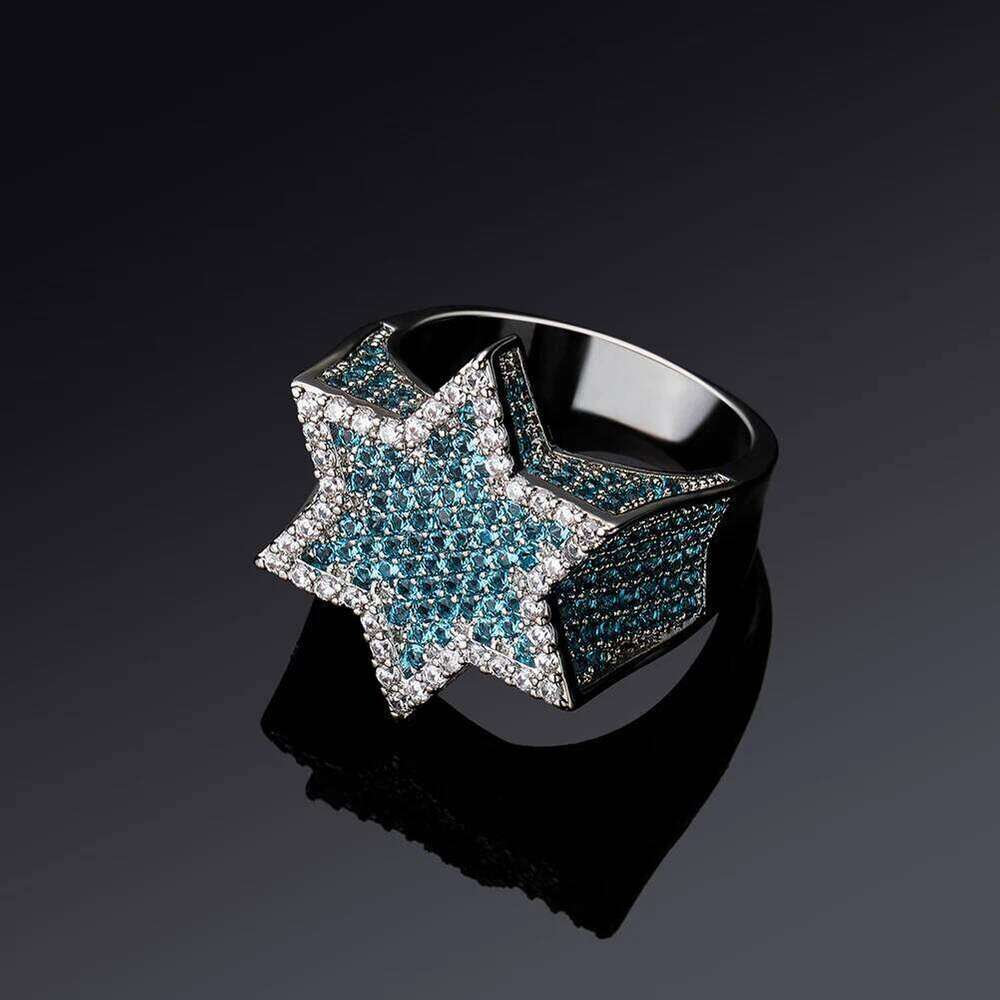 New Iced Out Hexagon Star Rings For Men/Women Micro Paved Gold Silver Color Finish Cubic Zircon Charm Hip Hop Jewelry Ring Gift H260312