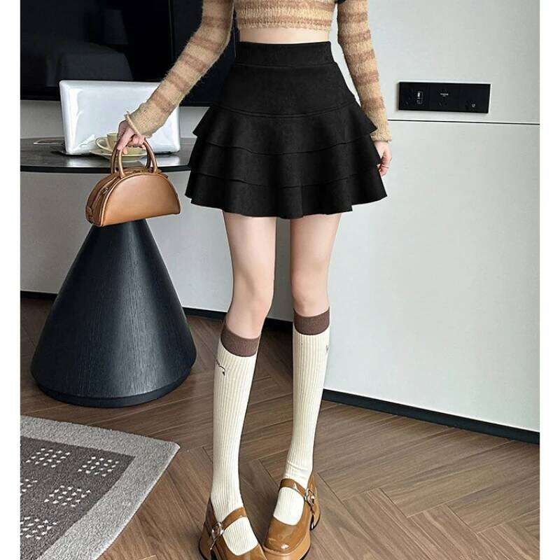 Seoulish Autumn Winter Vintage Velvet Women's Ruffles Short Cake High Waist Umbrella Sexy Mini Skirts Female 2025 New Z260314