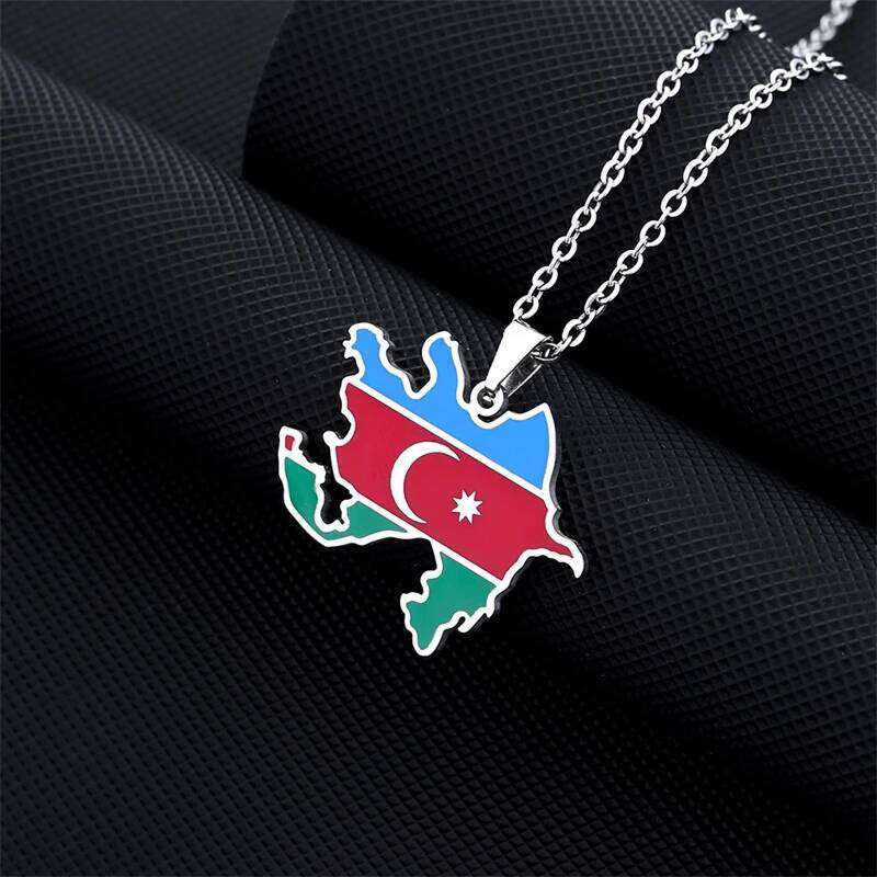 Azerbaijan Map With Flag Pendant Necklace Stainless Steel Gold Silver Color Azerbaycan Emblem Symbol Ethnic Patriotic Jewelry H260312