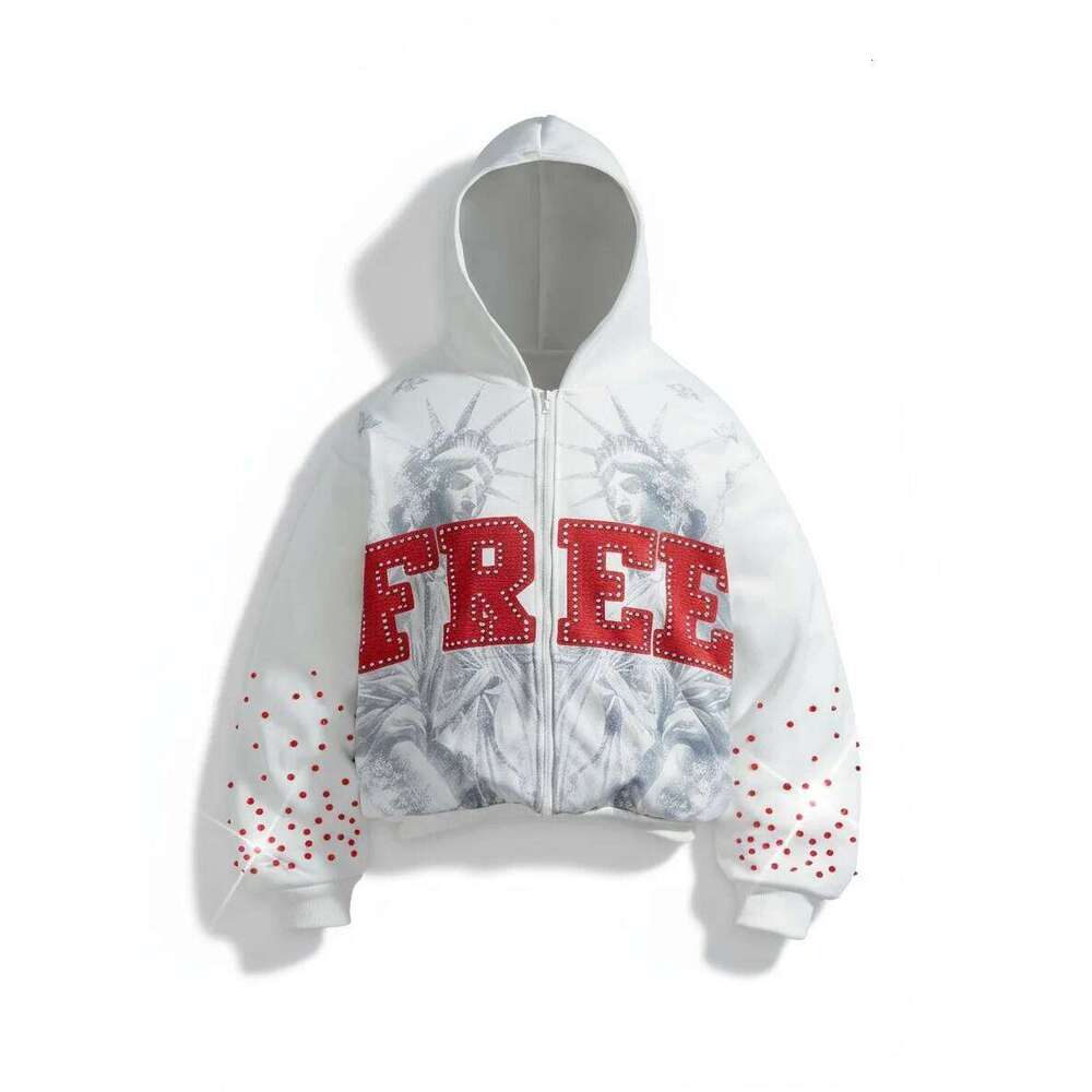 Fashionable rhinestone style loose sweatshirt, American-style embroidered casual hooded shirt Z260314