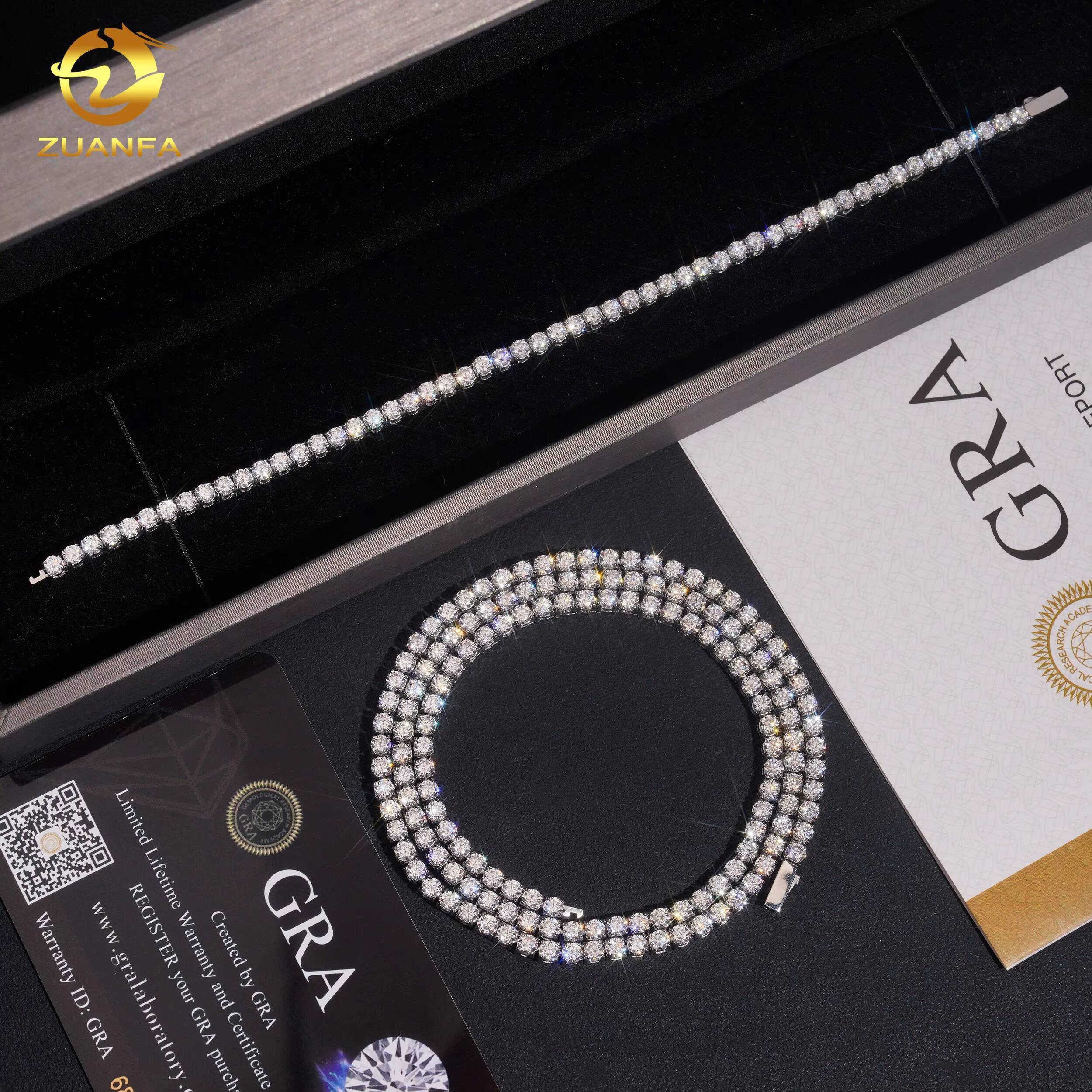 Factory Price 3mm Bracelet Hip Hop Moissanite Jewelry Iced Out Diamond VVS Moissanite Necklace 316L Stainless Steel Tennis Chain