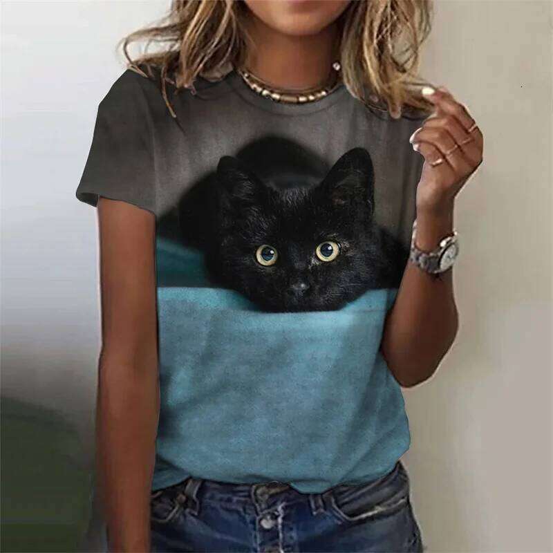 3D Printed Cute Animal T Shirt For Women Funny Cat Pattern Tees Summer Harajuku T-Shirts Round Neck Tops Loose Short Sleeves Z260314