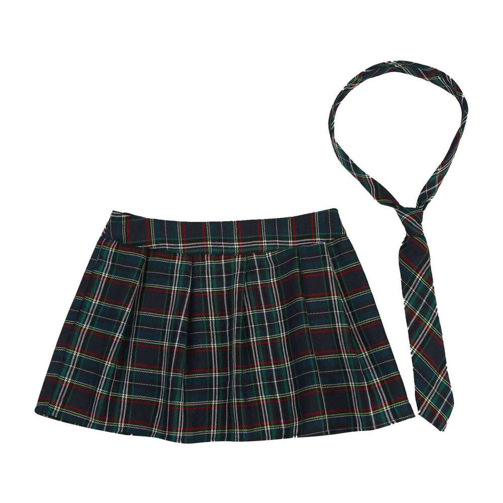 Women Japanese Role Play Uniforms Zipper Plaid Pleated Mini Necktie Set Sexy Schoolgirls Skirt Cosplay Costume Z260314