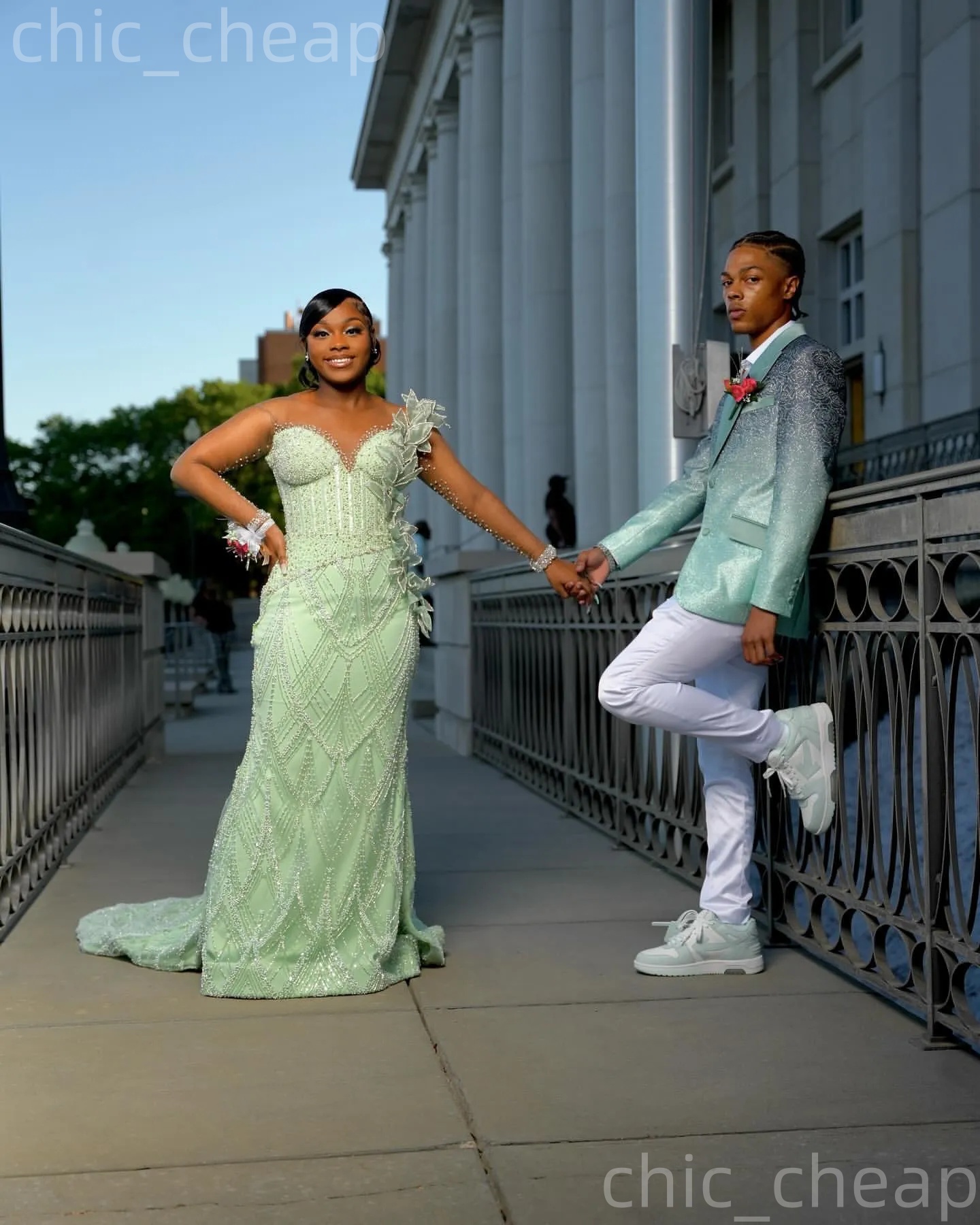 2k26 Mint Prom Dress 2026 Mermaid Sheer Neck Florals Beaded Sequined Evening Dress Sequined Birthday Formal Women Pageant Party Gowns ZJ087