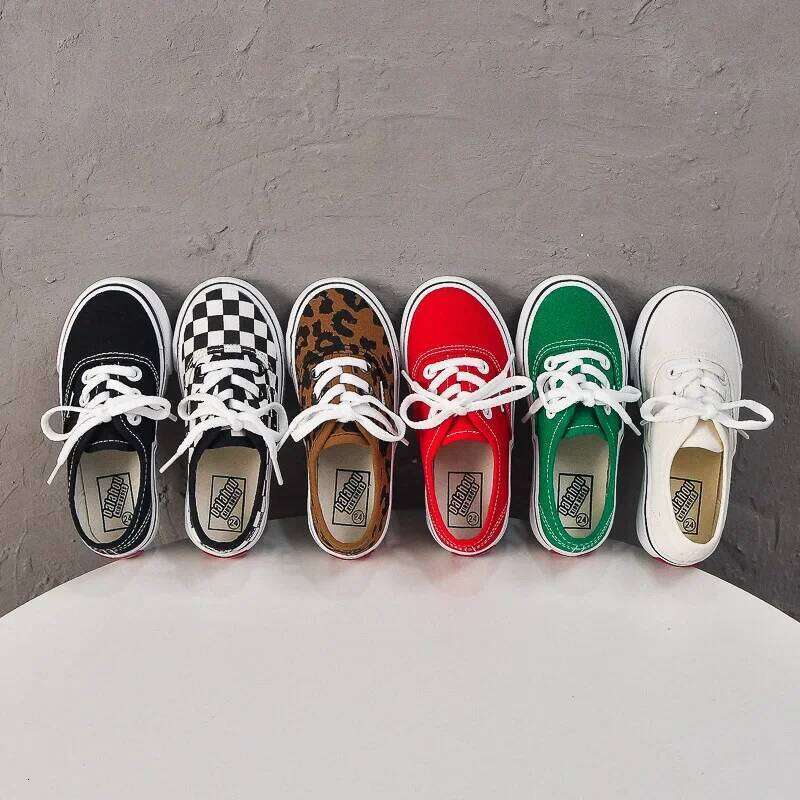 Children Canvas Lace Up Solid Color Leopard Chessboard Pattern Fashion Popular Kids Sewing Thread Outdoor Soft Sole Shoes 26Y0313