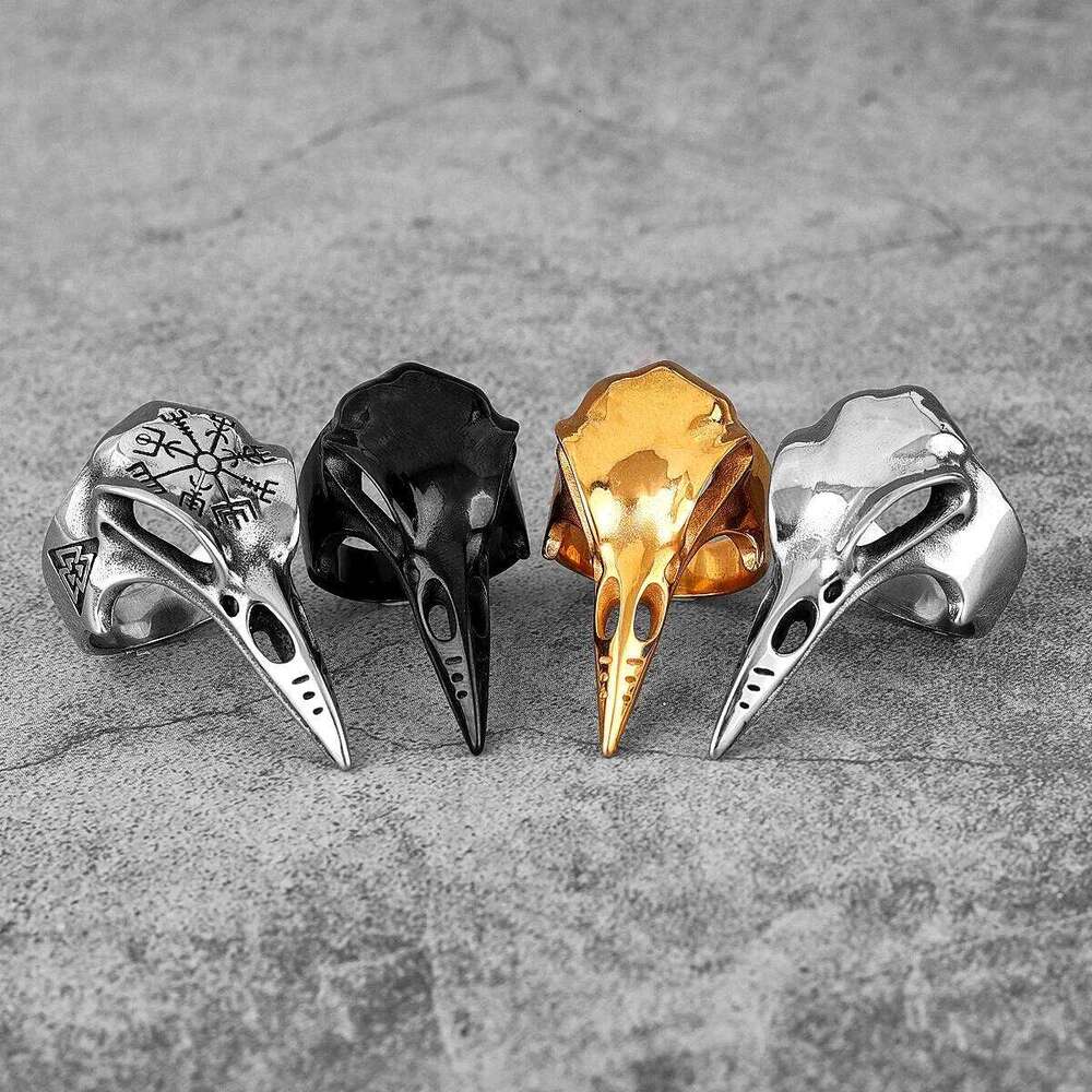 Viking Crow Skull Stainless Steel Mens Rings Punk Amulet Gothic for Male Boyfriend Biker Jewelry Creativity Gift Wholesale H260312
