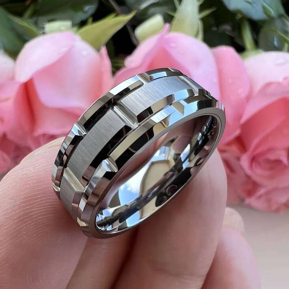 8MM Simple Silver Color Matte Men's Groove Stainless Rings Women Wedding Band Party Jewelry Steel Ring Dropship H260312