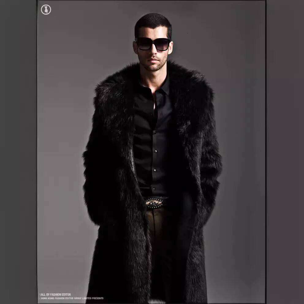 Autumn Winter Men's Medium and Long Warm Fashion Artificial Fur Trench Coat Z260313