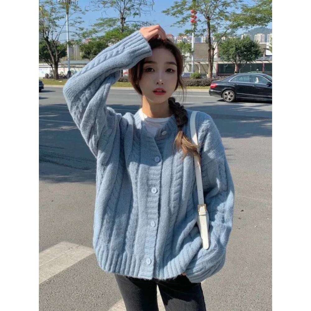 Autumn Winter Vintage Tops 2026 Knitted Cardigan Women Ladies O-Neck Purple Sweaters Lazy Style Loose Long Sleeves Coat Z260314