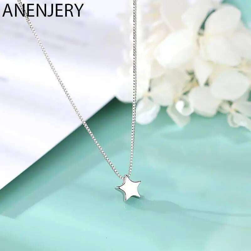 ANENJERY Silver Color Star Pendant Simple Charm Clavicle Chain Necklace For Women Jewelry Gift S-N592 H260312