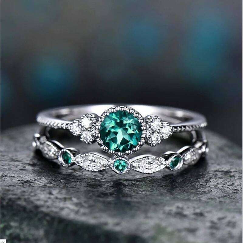 925 Sterling Silver Ring Set with Emerald Zircon Crystals for Women Engagement Wedding Glamour Jewelry Gifts H260312